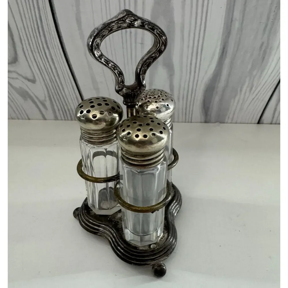 Vintage Wallace Bros Co Silver Plated Three Piece  Salt Pepper Shakers Set
